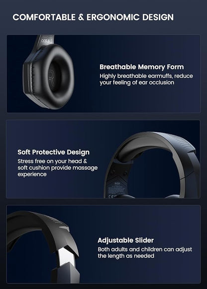EKSA Wireless Gaming Headset, 2.4GHz USB Gaming Headphones with Microphone for PC, PS5, PS4, Nintendo Switch, 7.1 Surround Sound PC Headset, RGB Light, Ergonomic Design, 3.5mm Wired for Xbox Serie