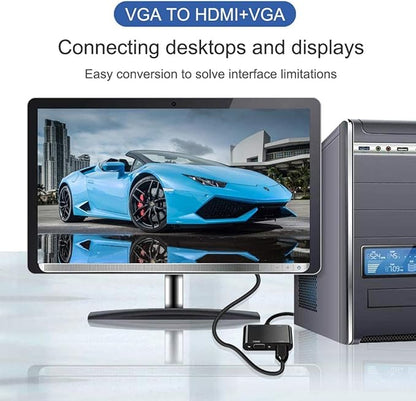 VGA to HDMI VGA Audio Video Cable Adapter Converter Splitter with 3.5mm Audio USB Power for 2 Monitors, Computer, Desktop, Laptop, PC, Projector, HDTV 1080P, Plug and Play