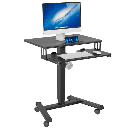 BONTEC Mobile Standing Desk with Keyboard Tray, Mobile Podium on Wheels