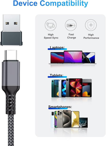 Elebase USB C to C 100W Charging Cable 6.6FT with Type A Car Adapter,Fast PD Charger Cord for iPhone 16 15 Pro Max Plus,Airpods 4,Samsung Galaxy S23 S24 Flip Fold 5,Ultra,A53 A54,MacBook Mac,iPad 9 10