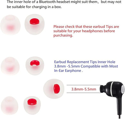 Silicone Earbud Tips - Soft & Comfortable Earphone Cushions, 18 Pairs (S/M/L) - White & Red, Fits 3.8mm-5.5mm Inner Hole, Compatible with Most in-Ear Headphones