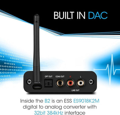 B2 aptX HD, LDAC Hi-Fi Bluetooth 5.1 Audio Receiver,Bluetooth Adapter with ESS DAC, Analog Stereo RCA Output, Enhanced Working Range,OLED Display, Digital Coaxial & Optical Outputs