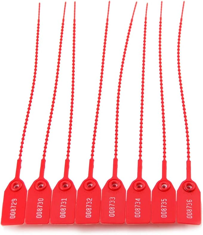 Leadseals(R) 100 Plastic Tamper Seals, Zip Ties for Fire Extinguishers Pull Tite Security Tags Numbered Disposable Self-Locking Tie 250mm Length (Red)
