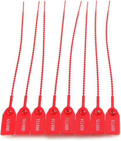 Leadseals(R) 100 Plastic Tamper Seals, Zip Ties for Fire Extinguishers Pull Tite Security Tags Numbered Disposable Self-Locking Tie 250mm Length (Red)