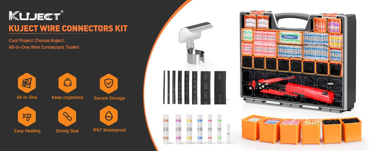 Ultimate All-in-One Heat Shrink Solder Seal Wire Connectors Kit – Wire Striper, Heat Gun, Kuject 2000PCS Waterproof Solder Stick Butt Connectors, Electrical Wiring Connector Kit for Marine Automotive