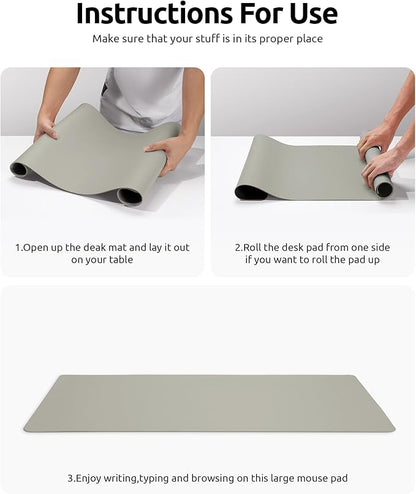 YSAGi Leather Desk Protector, Office Mat, Large Mouse Mat, Non-Slip PU Leather Blotter, Laptop Desk, Waterproof Writing Pad for Office and Home (Sage Green, 31.5" x 15.8")