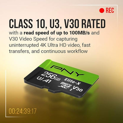 PNY 64GB Elite-X Class 10 U3 V30 microSDXC Flash Memory Card 2-Pack - 100MB/s, Class 10, U3, V30, A1, 4K UHD, Full HD, UHS-I, Micro SD