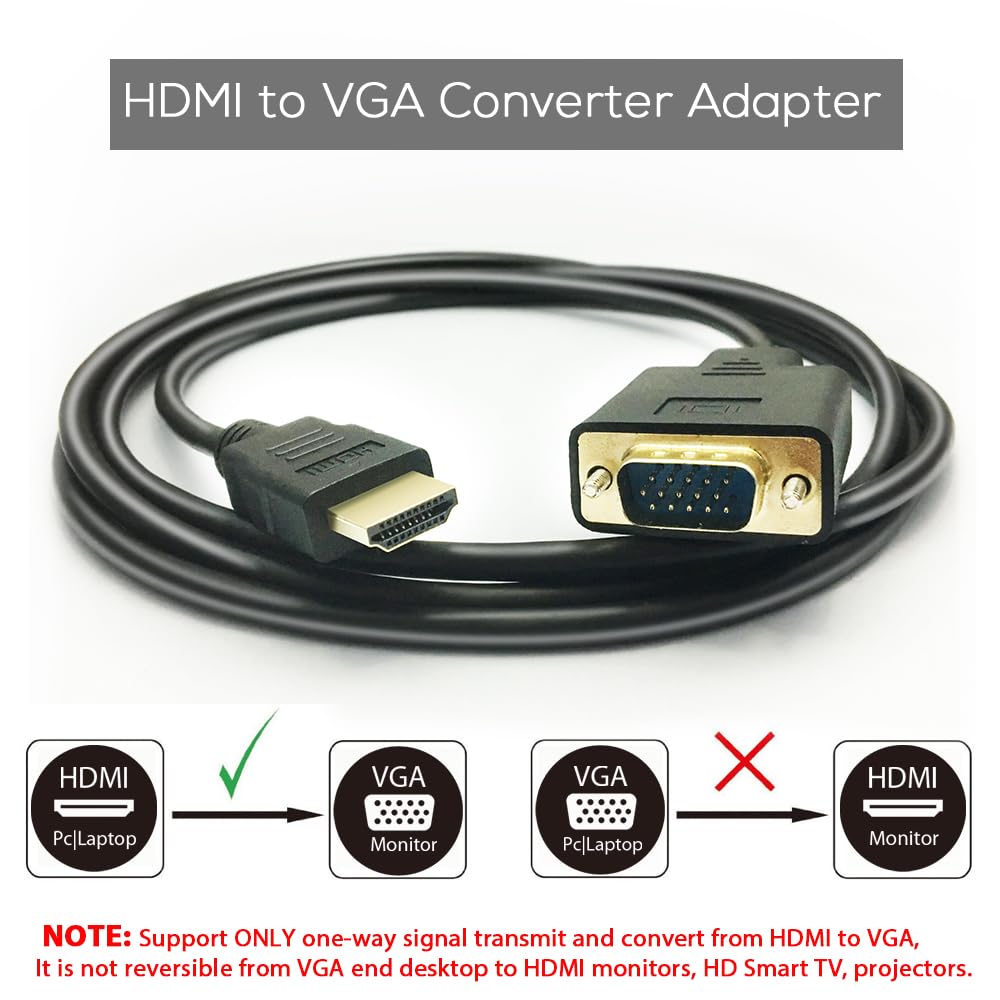 PeoTRIOL HDMI to VGA Cable, 1080P HDMI Male to VGA Male M/M Video Converter Cord VGA Adapter Compatible w/HDMI Desktop, Laptop, DVD to 15 Pin D-SUB VGA HDTV Monitor Projector - 6Feet