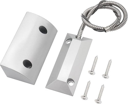 Magnetic Reed Switch Wired Surface Mount Normally Closed NC Contact Sensor Alarm Magnetic Door Switch with 2 Wires, Zinc Alloy Sliver, OC-59