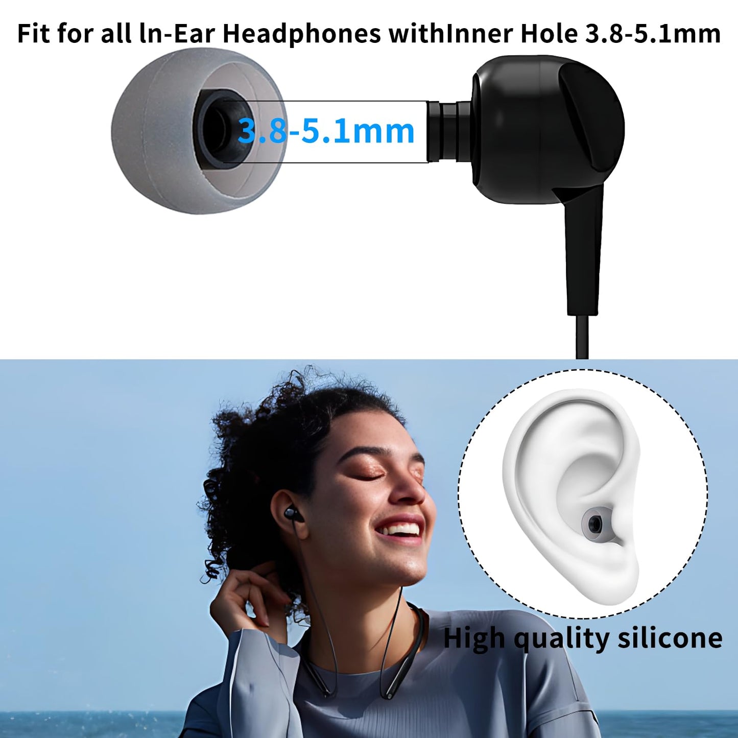 TSZYYM Earbud Tips Ear Bud Tips Soft Anti Slip Washable and Reusable Silicone Replacement Earbud Tips Fit Most in-Ear Earbuds(Inner Hole 3.8mm -5.1mm) 18pcs S M L