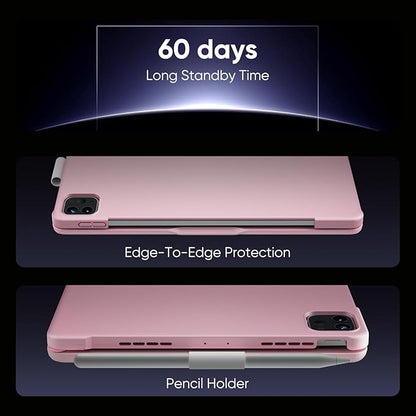doqo for iPad Air 11 and iPad Pro 11 case with Keyboard,360° Rotatable Keyboard case for iPad Air 11 M3 2025/M2 2024,air 5th,4th 10.9,iPad Pro 11(4th,3rd,2nd,1st Gen) with Multi-Touch Trackpad (Pink)