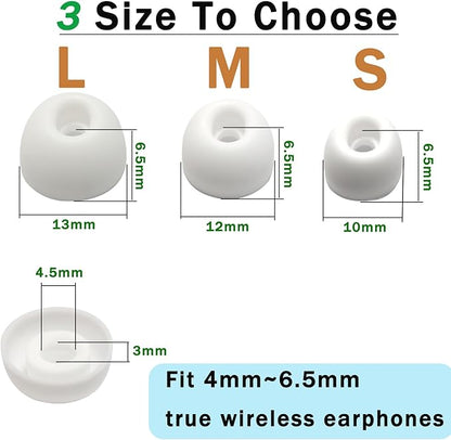 Earbuds Tips Replacement Universal Oval Earbuds Tips for True Wireless Earbuds 4.0mm-6mm Nozzle Silicone Replacement Ear Tips 6 Pairs LMS White