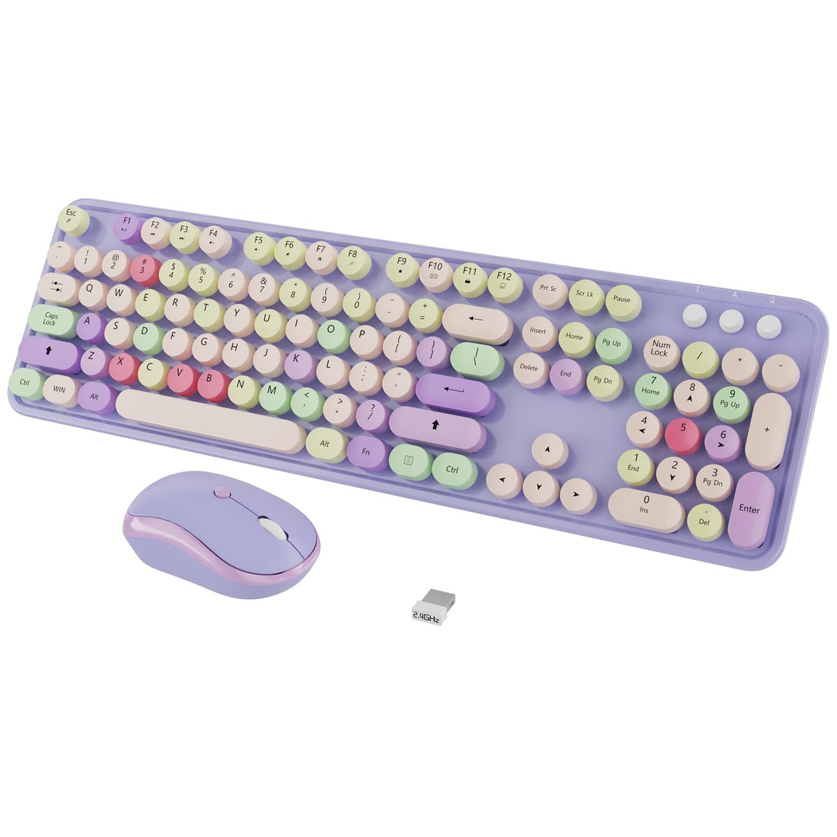 Wireless Keyboard Mouse Combo,104 Keys Cute Colorful Typewriter White