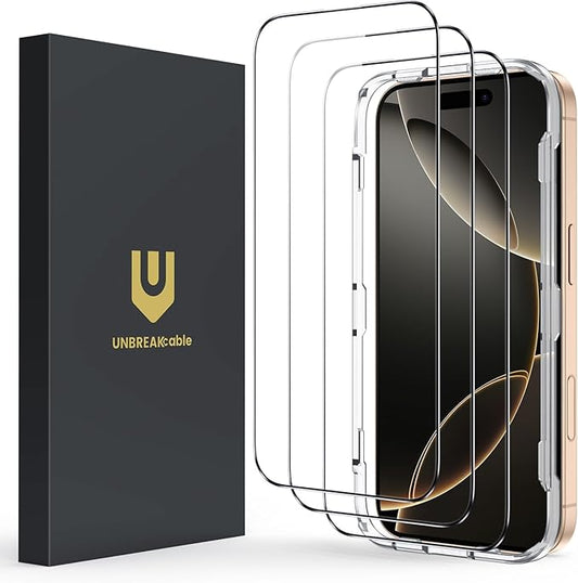 UNBREAKcable for iPhone 16 Pro Screen Protector, 3-Pack Full Coverage Tempered Glass [Military Grade Shatterproof] [9H Hardness] [Easy Installation Frame] [Bubble Free] for iPhone 16 Pro 6.3"