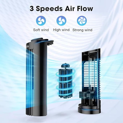 Grelife 13" Electronic Tower Fan with Remote Control, 3 Speed & 3 Modes, 90° Oscillation, LED Display, 7.5H Timer, Quiet Bladeless Cooling – Portable Space-Saving for Bedroom Office, Home