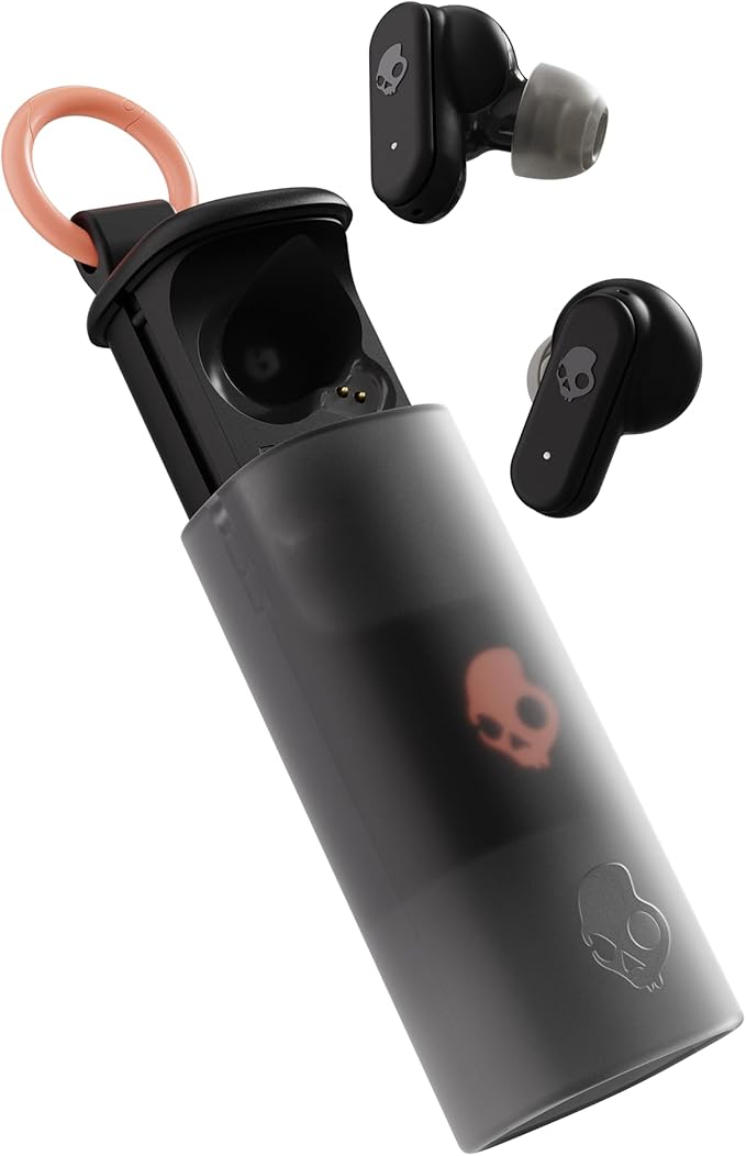 Skullcandy Dime Evo Wireless Earbuds, Bluetooth Headphones, Noise Isolating Fit, Up to 36 Hours Battery, Microphone for iPhone Android, Easy Carry with Clip-Anywhere Case - True Black