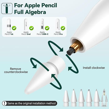 Inesore 6 Styles Replacement Tips for Apple Pencil Pro,Multiple Options Metal Durable Nibs Accessories for Apple Pencil Pro/2nd Generation/1st Gen/USB-C (6 Pack)