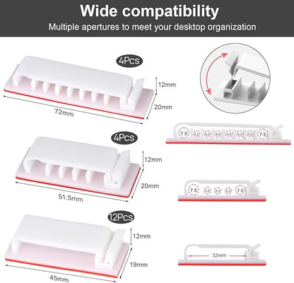 Cable Management Clips, 20Pcs Cable Organizers Wire Clips Cord Holder for TV PC Ethernet Cable Desk Home Office (White)