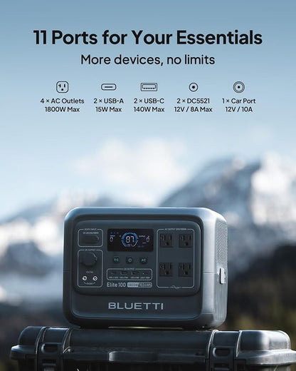 BLUETTI Elite 100 V2 Solar Generator with 100W Solar Panel (Ships Separately), 1024Wh Portable Power Station w/ 4 1800W AC Outlets, 35% Smaller, Ideal for Camping, Emergencies, Backup Power (2025 New)