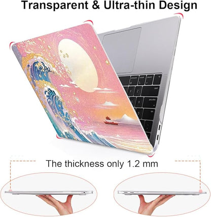 Compatible with 2018 2019 2020 2021 MacBook Air 13 inch Case M1 A2337 A2179 A1932, Clear Printed Pattern Hard Shell Case & Keyboard Cover for Mac Air 13 M1 Touch ID, Sunset Glow Waves
