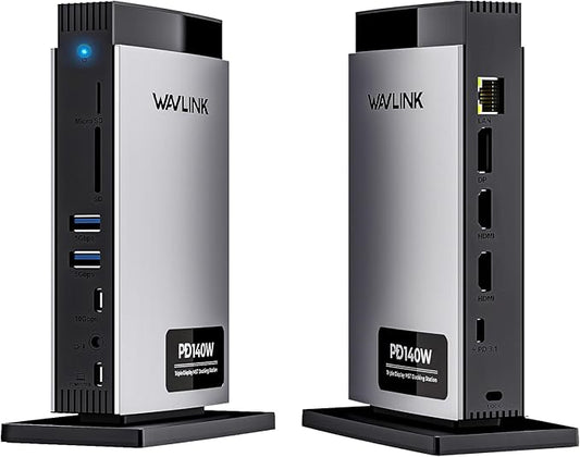 WAVLINK Laptop Docking Station 3 Monitors(Max Resolution: Single 8K or Triple 4K), 11-in-1 USB C Docking Station with 125W PD3.1 Pass-Through & Power Adapter, 2*HDMI + DP, for MacBook M1–M4 & Windows