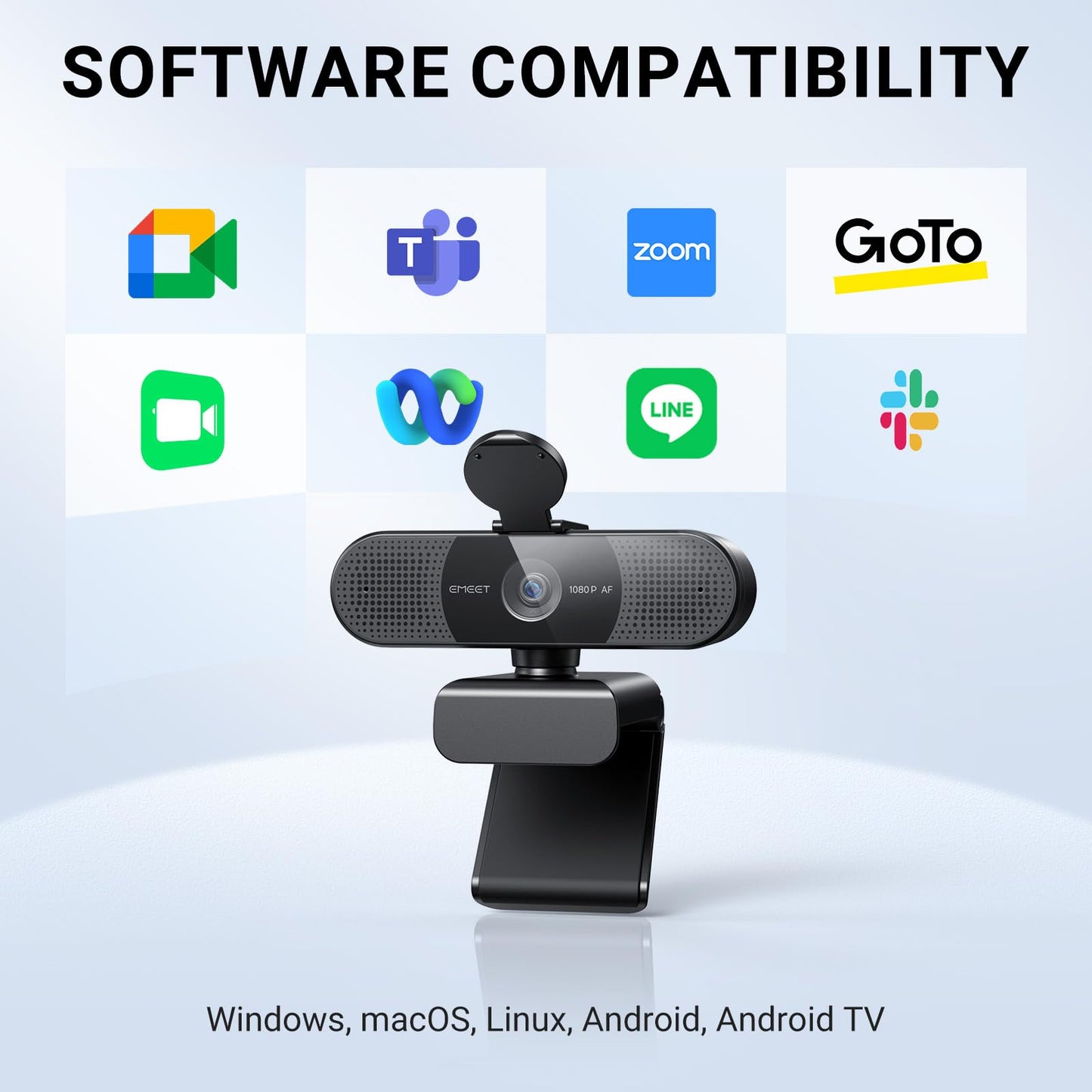 EMEET C960 AF 1080P Webcam for PC, Autofocus, 73° View Angle