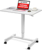 FitDesk Portable Laptop Desk, Rolling Standing Workstation Adjustable Height, Compact Standing Table with Large Surface, Small Stand Desk for Home Office, 30 lb Weight Limit – White, 27" Tabletop