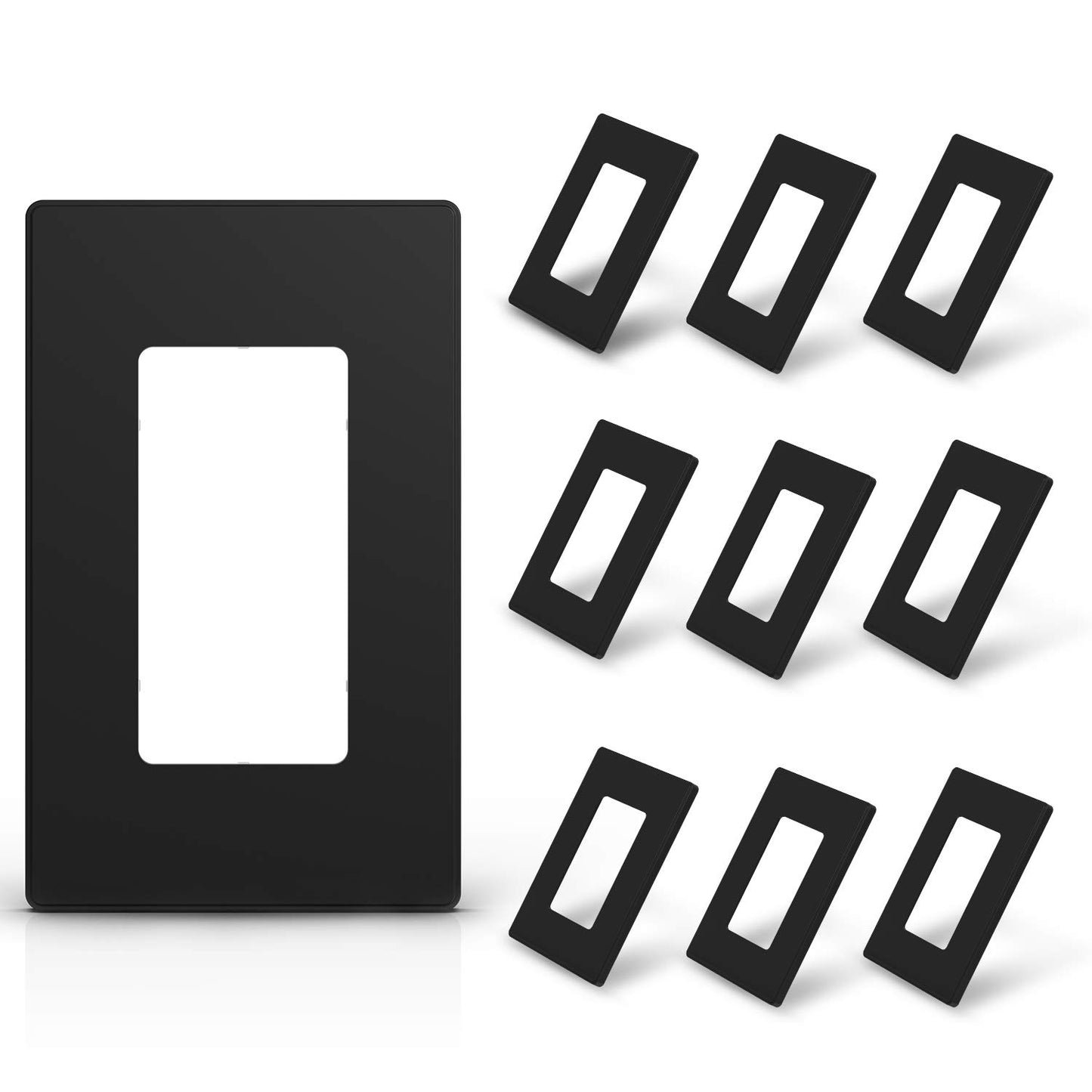 ELEGRP 1-Gang Screwless Decorative Wall Plates, Standard Size Unbreakable Thermoplastic Faceplate Cover for Decorator Receptacle Outlet Switch, UL Listed (10 Pack, Matte Black)