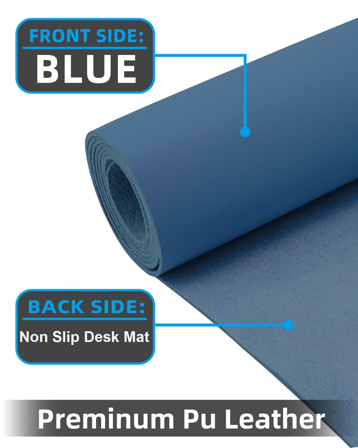 Large Desk mat, Leather Desk Pad Protector,Office Desk Mat,Mouse Pad, Non-Slip Desk Blotter, Laptop Desk Pad, Waterproof Desk Writing Pad for Office&Home (Grey Blue, 55" x 17")