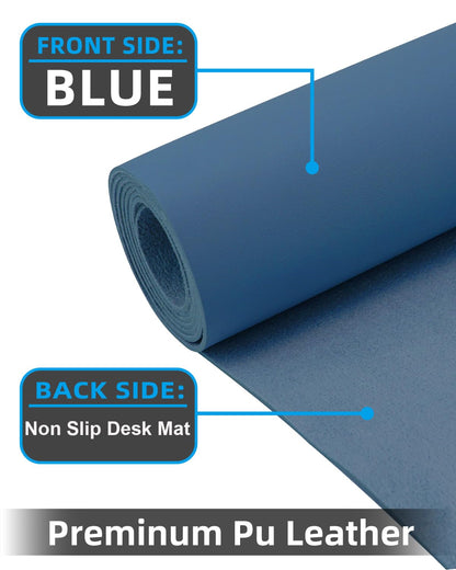 Large Desk mat, Leather Desk Pad Protector,Office Desk Mat,Mouse Pad, Non-Slip Desk Blotter, Laptop Desk Pad, Waterproof Desk Writing Pad for Office&Home (Grey Blue, 55" x 17")