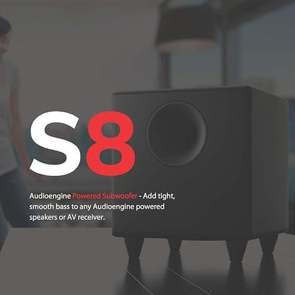 Audioengine S8 Powered Subwoofer Speaker - 250W 8-inch Home Woofer with Built-in Amplifier and Dual Audio Inputs for Home Audio
