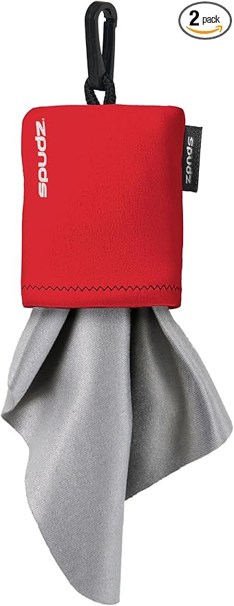 SPUDZ Ultra Microfiber Lens Cleaner – Closable Pouch, Clip-On, Washable – for Optics, Scopes, Glasses | Red, 10 x 10 Inch (2-Pack)