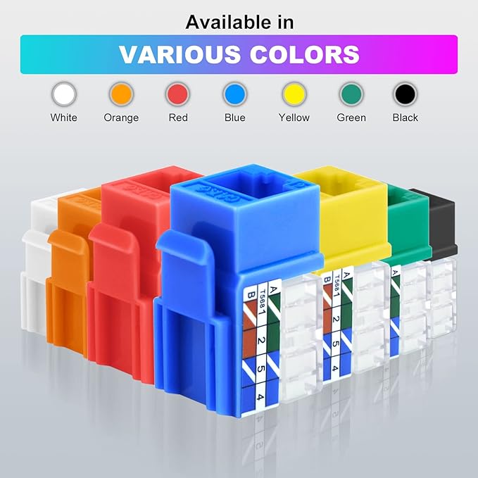 VCE UL Listed Cat6 RJ45 Keystone Jack Insert 25-Pack, 90 Degree Punch Down Keystone Jack Adapter Slim Profile Red