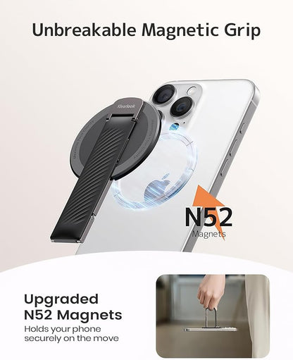 2025 Klearlook for MagSafe Phone Grip with Silicone Finger Strap, Removable Magnetic Phone Ring Holder with Adjustable Kickstand, Finger Phone Ring Grip for iPhone 16/15/14/13/12 Series, Black