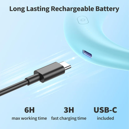 Portable Neck Fan, 2600mAh Battery Operated, Ultra Quiet Hands Free USB Fan with 3 Speeds, Strong Wind, 360° Adjustable High Flexibility Wearable Personal Fan for Sport Office Outdoor Travel-Cyan