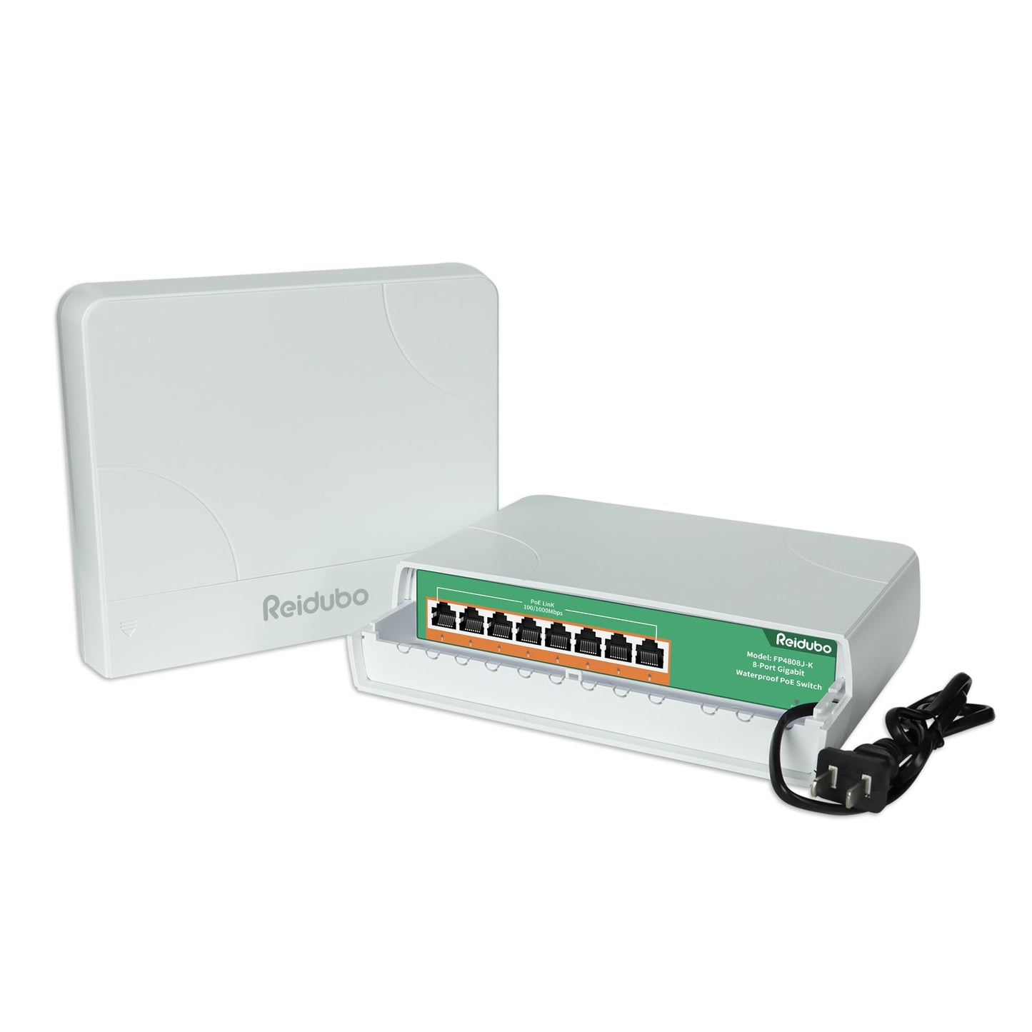 Reidubo 8 Port Gigabit PoE Switch Outdoor, 1000 Mbps 8 PoE+ Ports 120W PoE Extender, IEEE802.3af/at Power Over Ethernet Unmanaged Outdoor Network Switch, Plug & Play