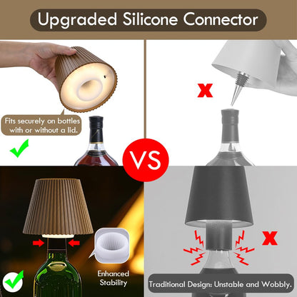 WILIT Wireless Bottle Lamp, 3-Level Brightness Rechargeable Cordless Table Lamp Shades, Night Light, Battery Operated Lamp for Bedroom, Bar Decorations for Home, Gifts for Mom Dad