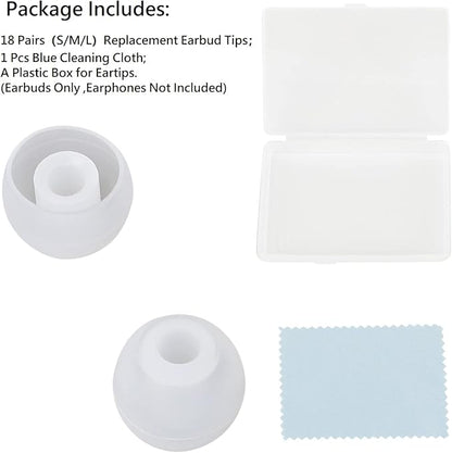 Earbud Replacement Tips Silicone Earbud Tips Earbuds Cushions for Fit Most in-Ear Earbuds(Inner Hole 3.8mm -5.5mm) Headphone Rubber Tips Eartips 18 Pairs S M L