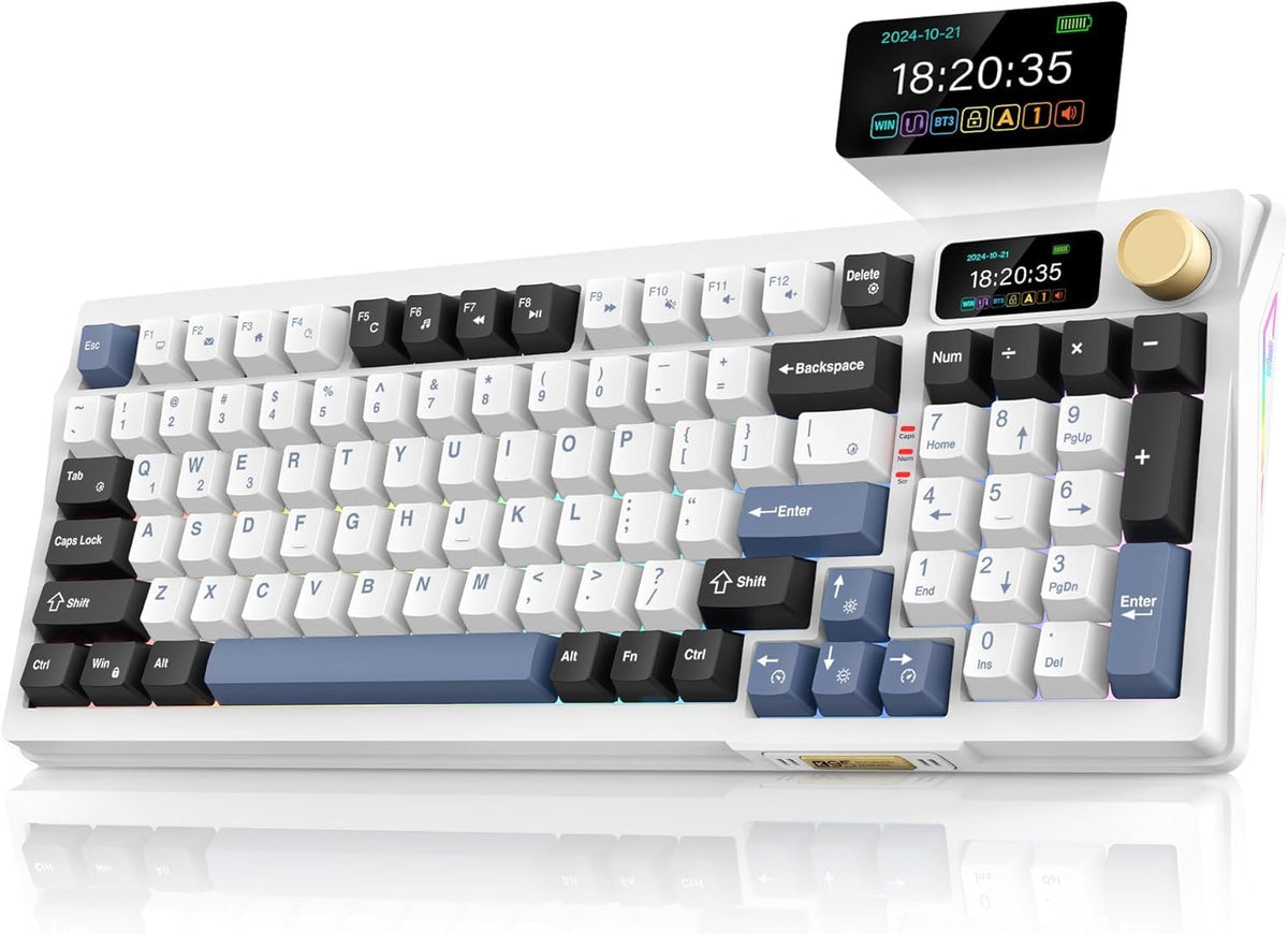 RedThunder K95 Wireless Mechanical Keyboard,TFT Screen & Knob, Trip-Modes Connection, Gasket Custom Hot-Swap Keyboard, RGB Backlit, Pre-lubed Linear Switches, Side Printed PBT Keycaps, Gradient Pink