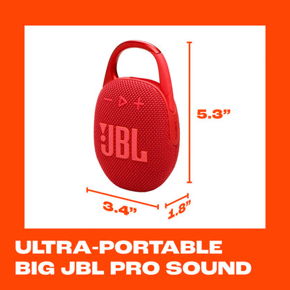 JBL Clip 5 - Ultra-Portable, Waterproof & Dustproof Bluetooth Speaker, Big JBL Pro Sound with Punchy bass, Integrated Carabiner, Up to 12 Hours of Play, Made in Part with Recycled Materials (Red)