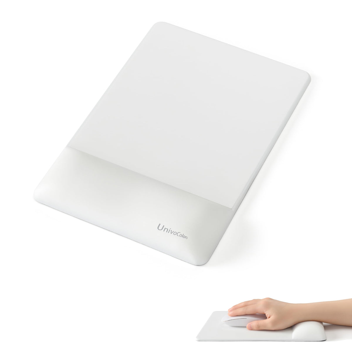 UnivoColors Design-Wave Wrist Rest, Artificial Sheepskin+Memory Foam+Ergonomic+Anti-Slip Gel, Resilience Support During Work and Gaming,Mouse Accessory,White