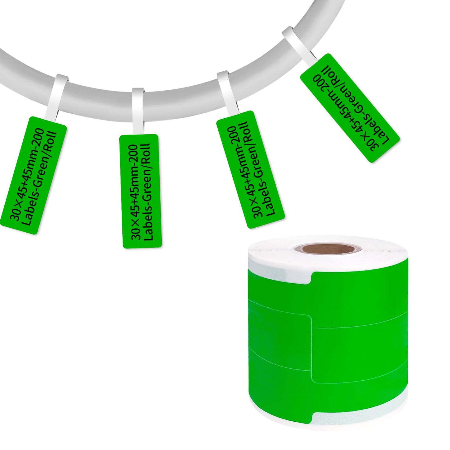 200 Pcs Cable Labels - Waterproof Wire Cord Label, Tear Resistant Wire Labels, Self Adhesive Cord Organizing Label, for Cable Management, Compatible with PUQU AQ20 Label Makers(Green) 30x90mm