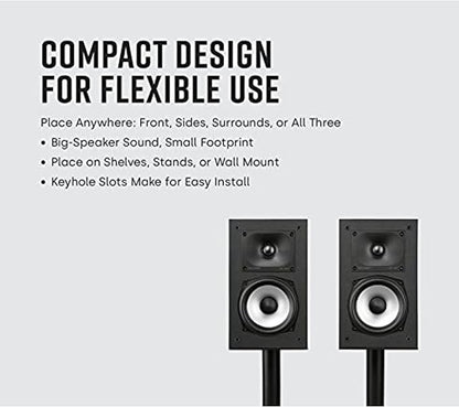 Polk Monitor XT15 Pair of Bookshelf or Surround Speakers - Hi-Res Audio Certified, Dolby Atmos & DTS:X Compatible, 1" Terylene Tweeter & 5.25" Dynamically Balanced Woofer (Pair, Midnight Black)
