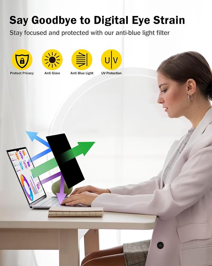 F FORITO 17 Inch 16:10 360°Laptop Privacy Screen Protector, Anti Peeping Anti Glare Laptop Privacy Shield, Reduce Eye Strain & Eye Protection