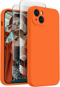 FireNova Designed for iPhone 15 Plus Case, Silicone [Camera Protection] Case with [2 Screen Protectors], Soft Anti-Scratch Microfiber Lining Inside, 6.7 inch, Neon Orange