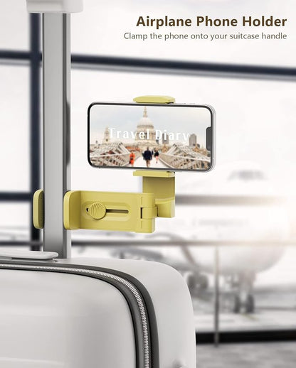 MiiKARE Airplane Travel Essentials Phone Holder, Universal Handsfree Phone Mount for Flying with 360 Degree Rotation, Accessory for Airplane, Travel Must Haves Phone Stand for Desk, Yellow