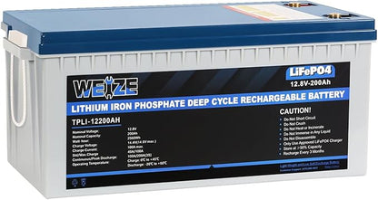 Weize 12V 200Ah LiFePO4 Lithium Battery, Built-in Smart BMS, 8000+ Deep Cycles, Low Temperature Protection Rechargable Battery Perfect for RV, Solar, Marine, Overland/Van, and Off Grid Applications