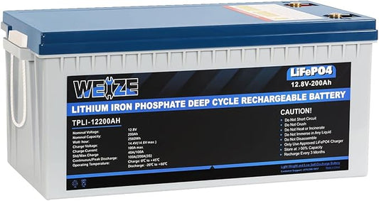 Weize 12V 200Ah LiFePO4 Lithium Battery, Built-in Smart BMS, 8000+ Deep Cycles, Low Temperature Protection Rechargable Battery Perfect for RV, Solar, Marine, Overland/Van, and Off Grid Applications