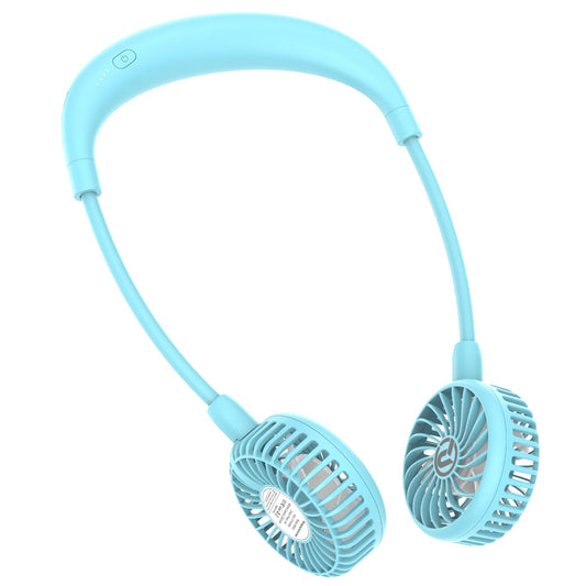 Portable Neck Fan, 2600mAh Battery Operated, Ultra Quiet Hands Free USB Fan with 3 Speeds, Strong Wind, 360° Adjustable High Flexibility Wearable Personal Fan for Sport Office Outdoor Travel-Cyan