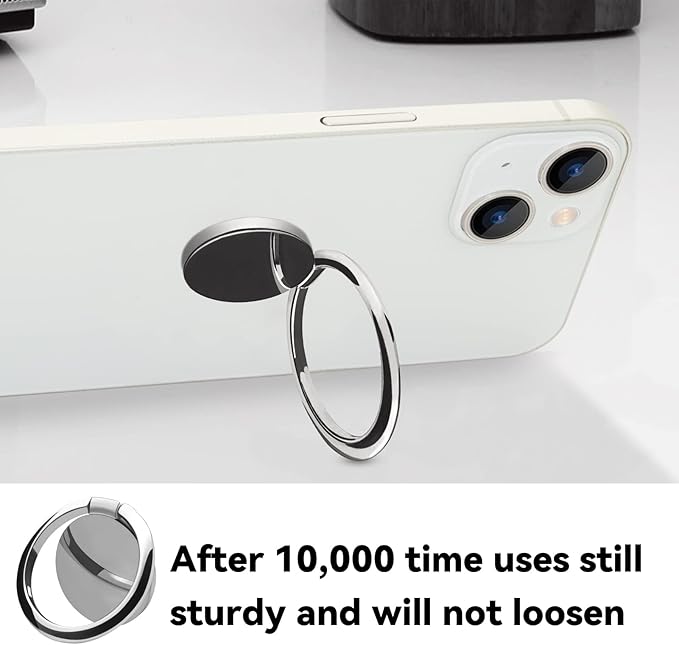 Metal Cell Phone Ring Holder Finger Ring Stand, 360 Degree Rotation Ring Kickstand Grip Holder for Magnetic Car Mount, Silver